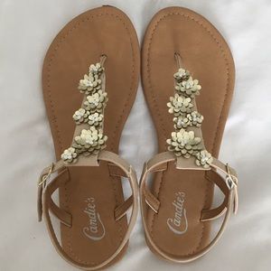 Gold Flower Embroidered Sandals